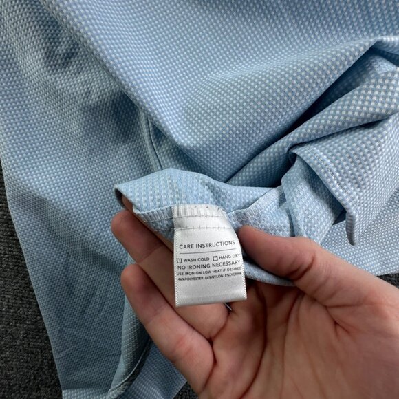 Mizzen + Main Men Long Sleeve Button Up Shirt Stretch Blue Check Large Trim Fit* - Picture 14 of 16